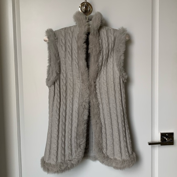 Saks Fifth Avenue Clothes (real) Cotton/Wool Blend Vest with Rabbit Fur Trim - Picture 1 of 7